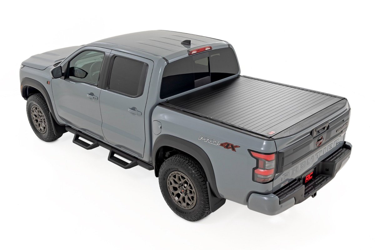 Nissan Frontier Hard Roll Up Bed Cover - Rough Country - Sleek Flush, Low-Profile Design - Matte Black - '22-'25